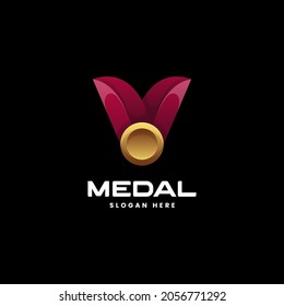 Vector Logo Illustration Medal Gradient Colorful Style.