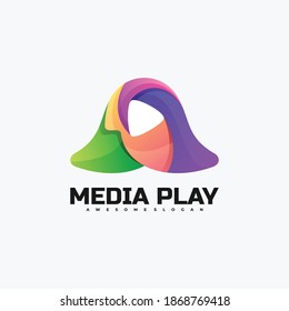 Vector Logo Illustration Media Play Gradient Colorful Style.