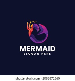 Vector Logo Illustration Mermaid Gradient Colorful Style.