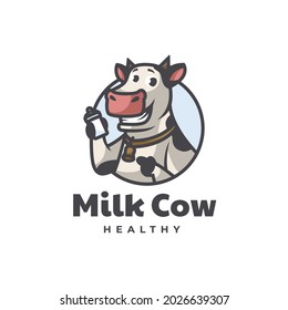 Vector Logo Illustration Milk Cow Mascot Cartoon Style.
