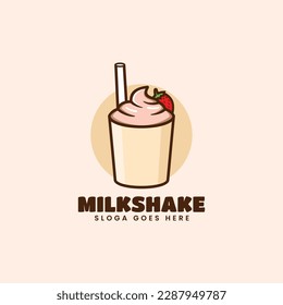 Vector Logo Illustration Milkshake Simple Mascot Style.