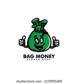 Vector Logo Illustration Money Bag Mascot Cartoon Style.