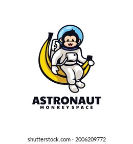 Vector Logo Illustration Monkey Astronaut Mascot Cartoon Style.