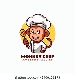 Vector Logo Illustration Monkey Chef Mascot Cartoon Style.