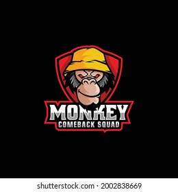 Vector Logo Illustration Monkey E Sport and Sport Style.