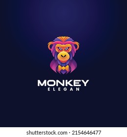 Vector Logo Illustration Monkey Gradient Colorful Style