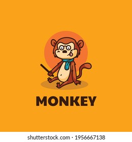 Vector Logo Illustration Monkey Mascot Cartoon Style.