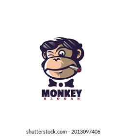 Logo Vector Ilustración Estilo de caricatura de mono.