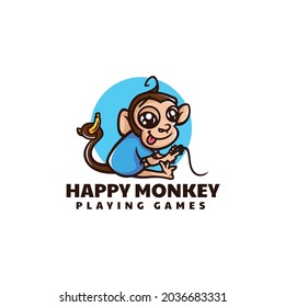 Vector Logo Illustration Monkey Mascot Cartoon Style.