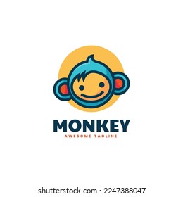 Vector Logo Illustration Monkey Mascot Cartoon Style.