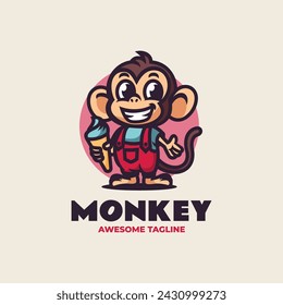 Vector Logo Illustration Monkey Mascot Cartoon Style.