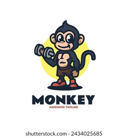 Vector Logo Illustration Monkey Mascot Cartoon Style.