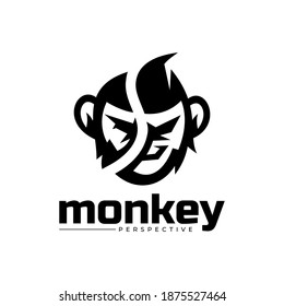 Vector Logo Illustration Monkey Simple Mascot Style.