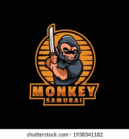 Vector Logo Illustration Monkey Simple Mascot Style.