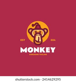 Vector Logo Illustration Monkey Simple Mascot Style.