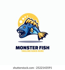 Vector Logo Illustration Monster Fish Simple Mascot Style