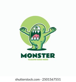 Vector Logo Illustration Monster Mascot Cartoon Style.