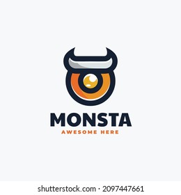 Vector Logo Illustration Monster Simple Mascot Style.