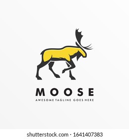 Vector Logo Illustration Moose Deer Walking Mascot Cartoon Style