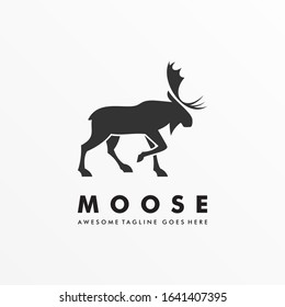 Vector Logo Illustration Moose Deer Walking Silhouette Style