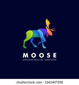 Vector Logo Illustration Moose Deer Walking Gradient Colorful