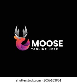 Vector Logo Illustration Moose Gradient Colorful Style.