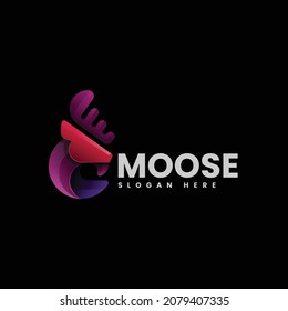 Vector Logo Illustration Moose Gradient Colorful Style.
