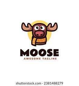 Vector Logo Illustration Moose Mascot Cartoon Style.