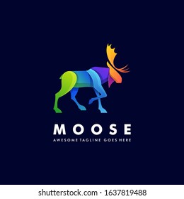 Vector Logo Illustration Moose Pose Gradient Colorful