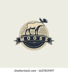 Vector Logo Illustration Moose Pose Vintage Badge