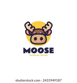 Vector Logo Illustration Moose Simple Mascot Style.