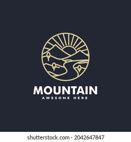 Logo Vector Ilustración Estilo Arte de la Línea de Montaña.