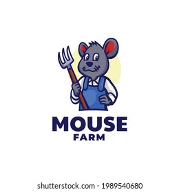 Vector Logo Illustration Mouse Farm Mascot Cartoon Style.