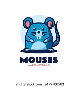 Vector Logo Illustration Mouse Simple Mascot Style.