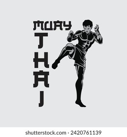 vector logo illustration muay thai fighter