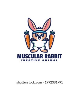 Vektorlogo-Illustration Muskel-Kaninchen-Maskottchen-Cartoon-Stil.