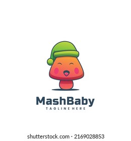 Vector Logo Illustration Mushroom Baby Gradient Colorful Style.