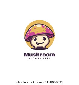 Vector Logo Illustration Mushroom Mascot Cartoon Style.