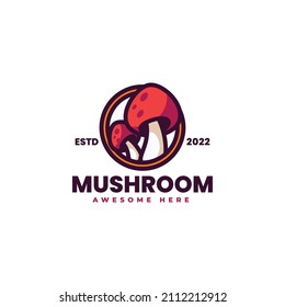 Vector Logo Illustration Mushroom Simple Mascot Style.