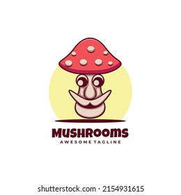 Vector Logo Illustration Mushrooms Mascot Cartoon Style.