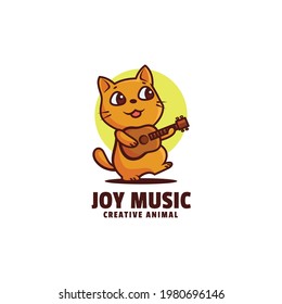 Vector Logo Illustration Music Cat Mascot Cartoon Style.