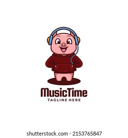 Vector Logo Illustration Music Time Simple Mascot Style.