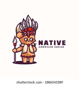 Vector Logo Illustration Native Mascot Cartoon Style.