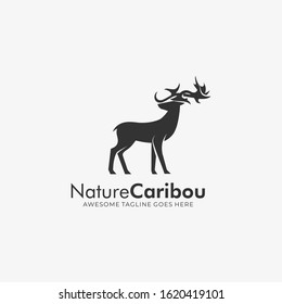 Vector Logo Illustration Nature Caribou Silhouette Style