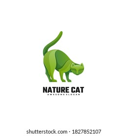 Vector Logo Illustration Nature Cat Gradient Colorful Style.