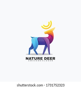 Vector Logo Illustration Nature Deer Gradient Colorful Style.