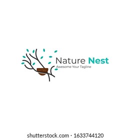 Vector Logo Illustration Nature Nest Line Art Style