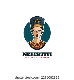 Vector Logo Illustration Nefertiti Simple Mascot Style.