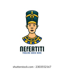 Vector Logo Illustration Nefertiti Simple Mascot Style.