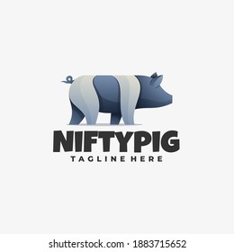 Vector Logo Illustration Nifty Pig Gradient Colorful Style.